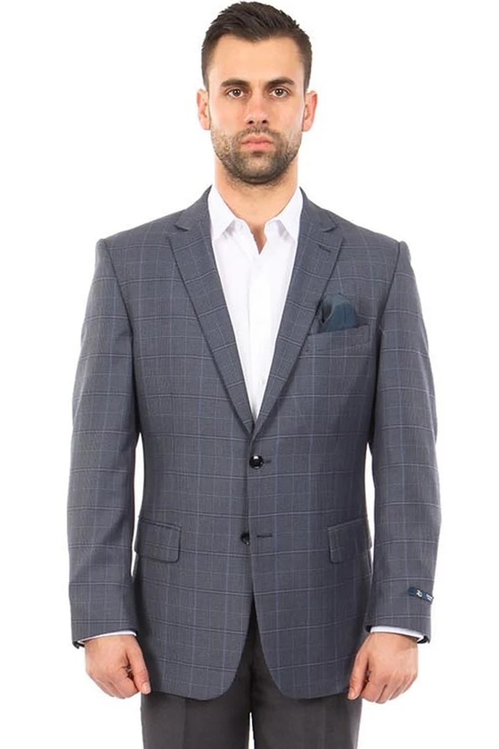 Saco vaquero - Western Sport Coat - Western Blazer - Men's Two Button Windowpane Plaid Blue Sport Coat