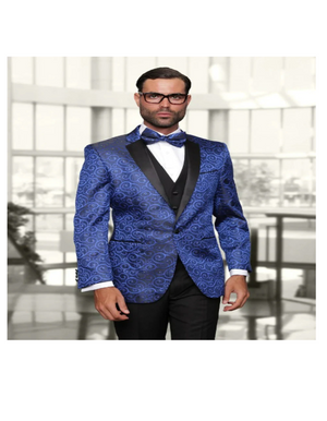 Blue Paisley Jacket Mens Swirl Paisley Prom Tuxedo in Royal Blue & Black