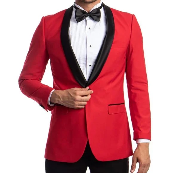 Luxurious Bright Red Tuxedo Blazer Jacket, Black Shawl Lapel by Tazio - Men's Tuxedo USA