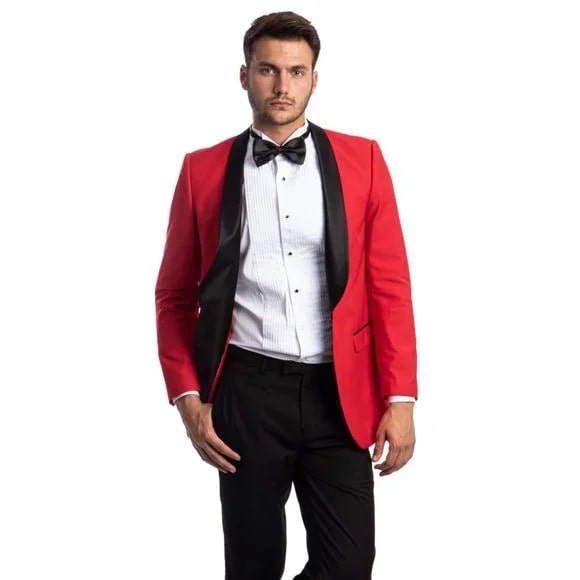 Luxurious Bright Red Tuxedo Blazer Jacket, Black Shawl Lapel by Tazio - Men's Tuxedo USA