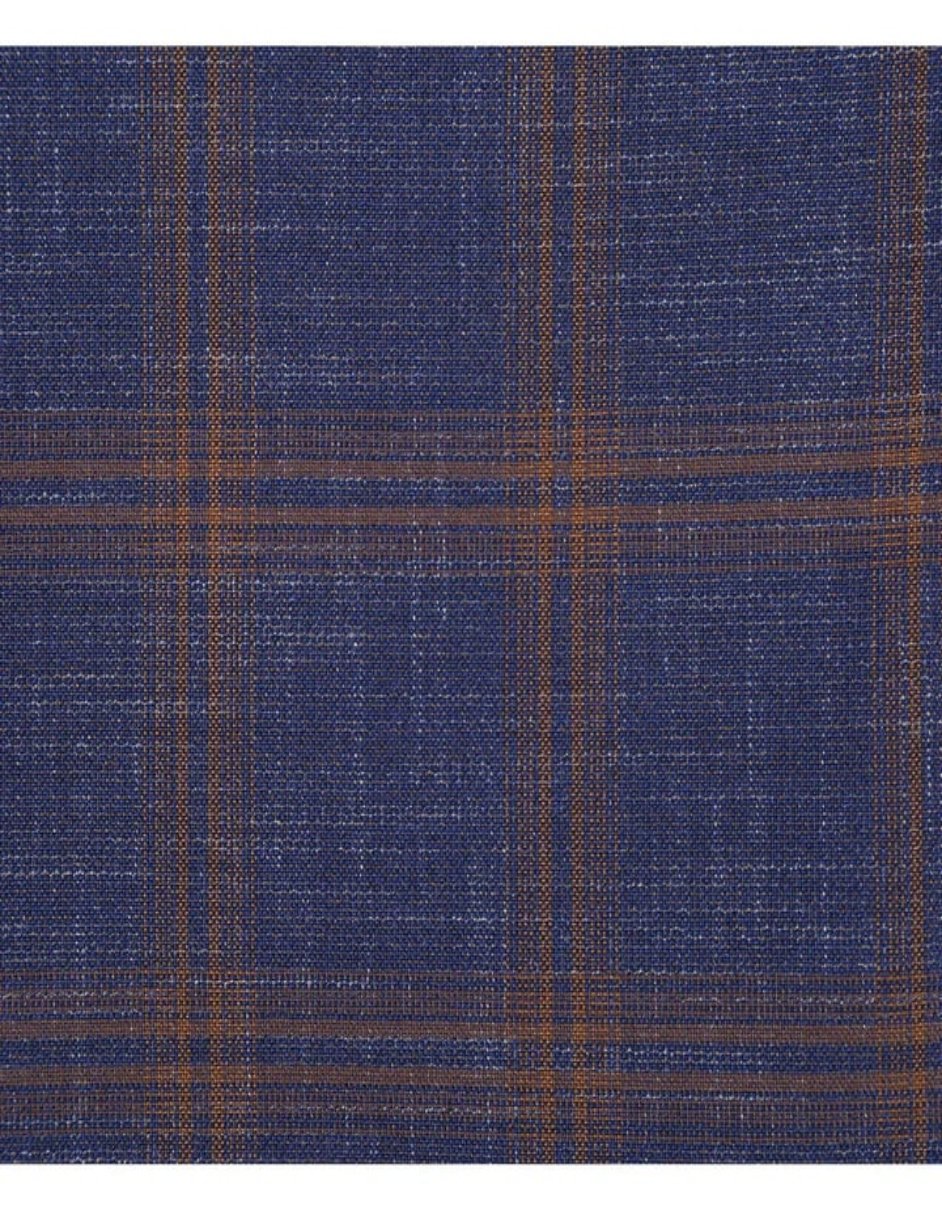 Mens Slim Fit Two Button Sport Coat Navy Blue & Gold Windowpane Plaid Blazer - Men's Tuxedo USA