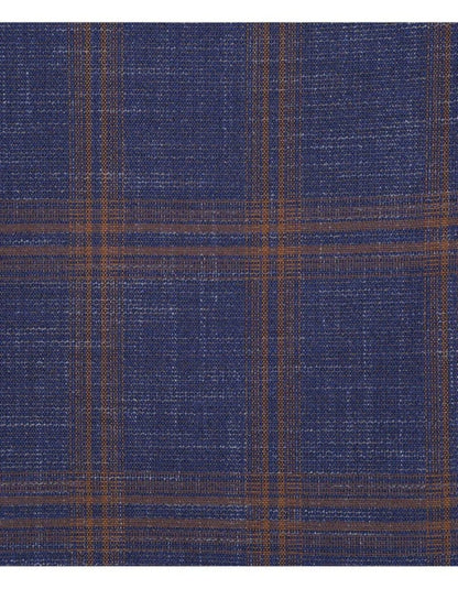 Mens Slim Fit Two Button Sport Coat Navy Blue & Gold Windowpane Plaid Blazer - Men's Tuxedo USA