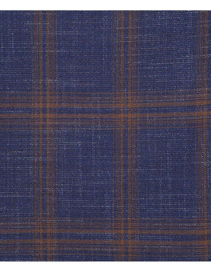 Mens Slim Fit Two Button Sport Coat Navy Blue & Gold Windowpane Plaid Blazer - Men's Tuxedo USA