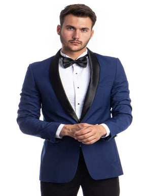 Blue Wedding Tuxedo - Men's Skinny Fit One Button Shawl Blue Prom Tuxedo