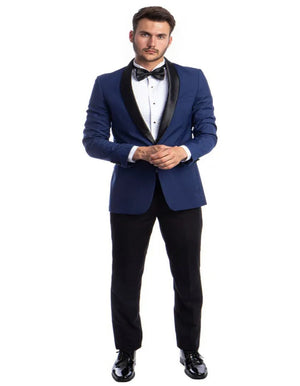 Blue Wedding Tuxedo - Men's Skinny Fit One Button Shawl Blue Prom Tuxedo