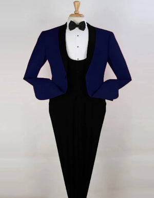 Blue Wedding Tuxedo - Mens 1 button Scoop Vested Blue Tuxedo