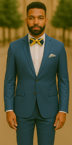 Blue Slim Fit Menƒ??s Suit by Rossiman Rossi ƒ?? Skinny Style with 1-Button Jacket