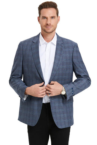 Saco vaquero - Western Sport Coat - Western Blazer- Men's Two Button Business Casual Double Windowpane Sport Coat In Light Blue