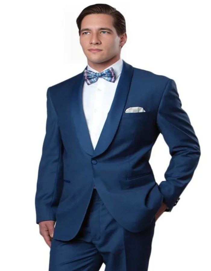 Blue Wedding Tuxedo - Men's Classic Slim Fit Shawl Lapel Midnight Blue Tuxedo