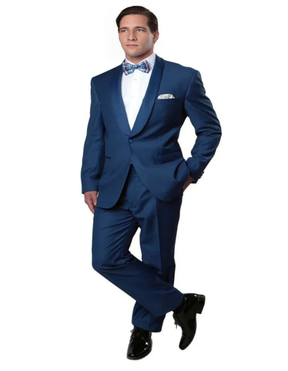 Blue Wedding Tuxedo - Men's Classic Slim Fit Shawl Lapel Midnight Blue Tuxedo