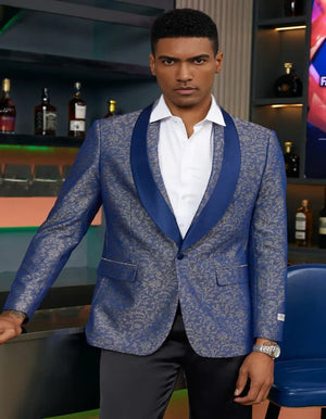 Blue Wedding Tuxedo - Men's Stacy Adam's Slim Fit Paisley Prom Blue Tuxedo