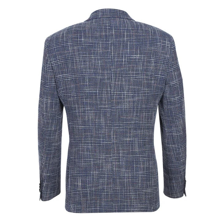 Saco vaquero - Western Sport Coat - Western Blazer - Mens Slim Fit Two Button Wool & Linen Sport Coat Blazer In Blue Windowpane Plaid
