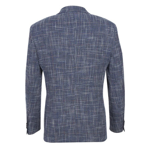 Saco vaquero - Western Sport Coat - Western Blazer - Mens Slim Fit Two Button Wool & Linen Sport Coat Blazer In Blue Windowpane Plaid