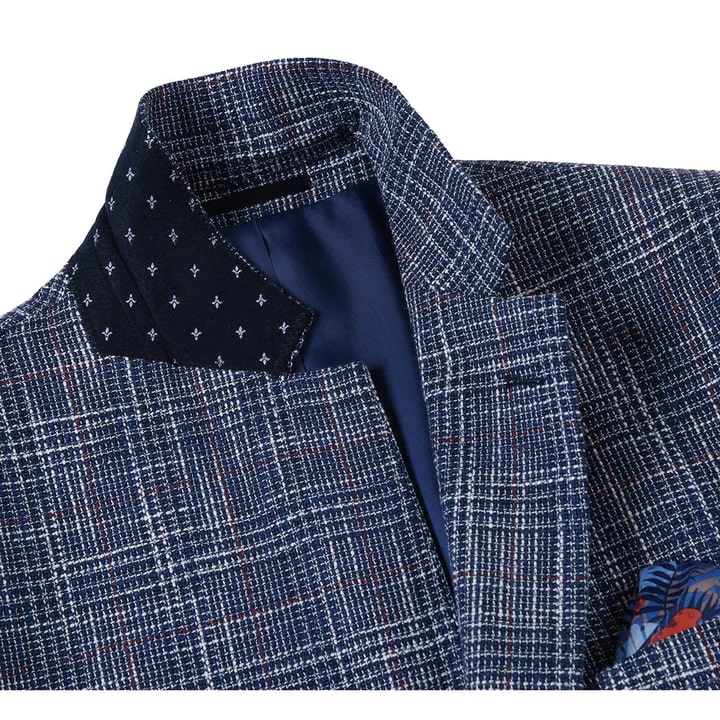 Saco vaquero - Western Sport Coat - Western Blazer - Mens Slim Fit Two Button Wool & Linen Sport Coat Blazer In Blue Windowpane Plaid