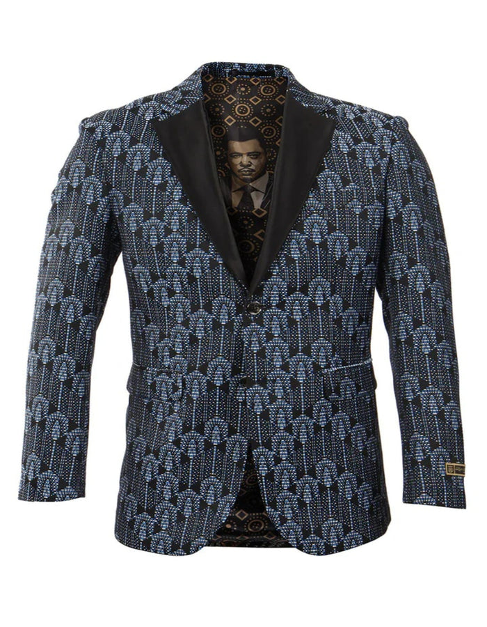Blue Wedding Tuxedo - Men's Blue & Black Sunrise pattern Tuxedo Blazer