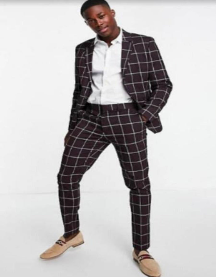 Bold Gangster Plaid Suit - 1920s Mens Fashion Window Pane Suits - Burgundy