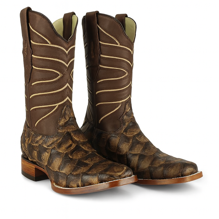 Botas de Pescado Pirarucu Original en Horma Rodeo Cuadrada