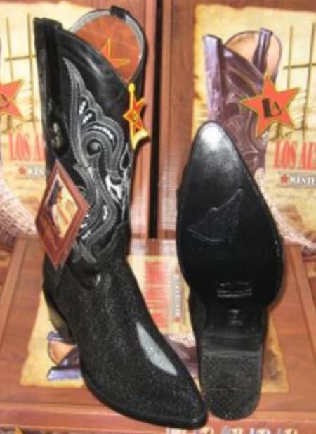 Botines Para Hombre Negro - Classic Cushioned Leather Pull Strap Black Los Altos Boot Mantarraya Skin Single Stone Western Cowboy Boots