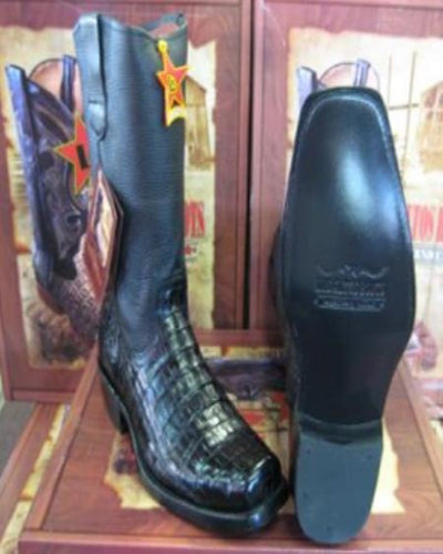 Botines Para Hombre Negro - Western Alligator Skin Los Altos Boots Black Caiman Cowboy Dress Cowboy Boots Cheap Priced For Sales Online (EE) ~ World Best Alligator