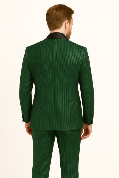 Men's Emerald Green Shiny Tuxedo with Black Satin Lapel and Matching Bow Tie  Ultra Slim Fit