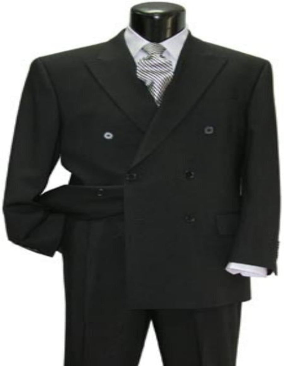 Brand New Solid Black Double Breasted Suit 100% Wool Fabric Super 150s Wide Suits Side Vent (pleated or Flat Front Pants)
