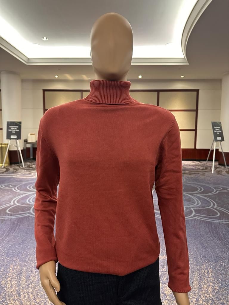 Mens Rust Red Turtleneck Sweater  Slim fit Lightweight Knit Pullover in Brick Color