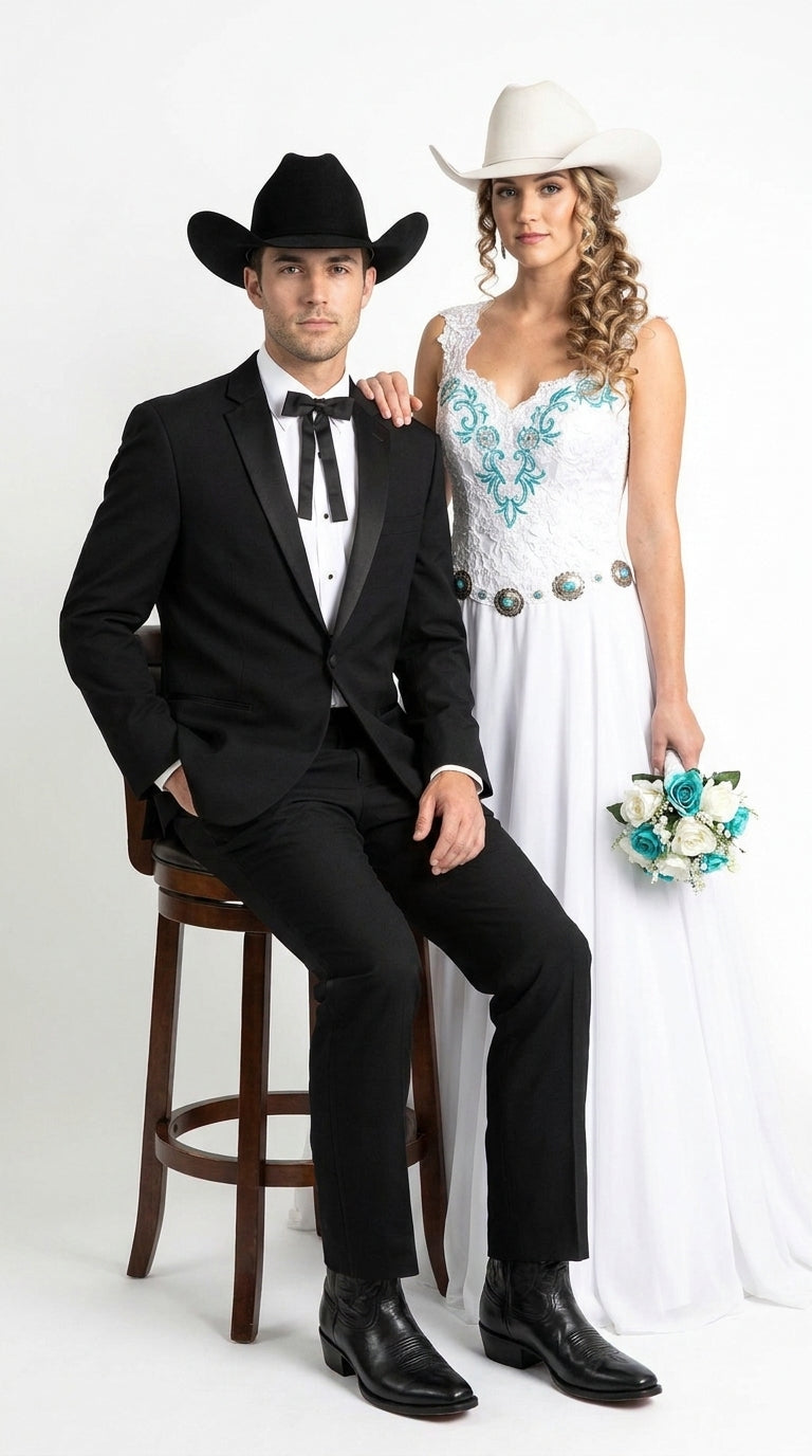 Men's Black Western Cowboy Wedding Tuxedo – One Button Formal Ranch Wedding Suit