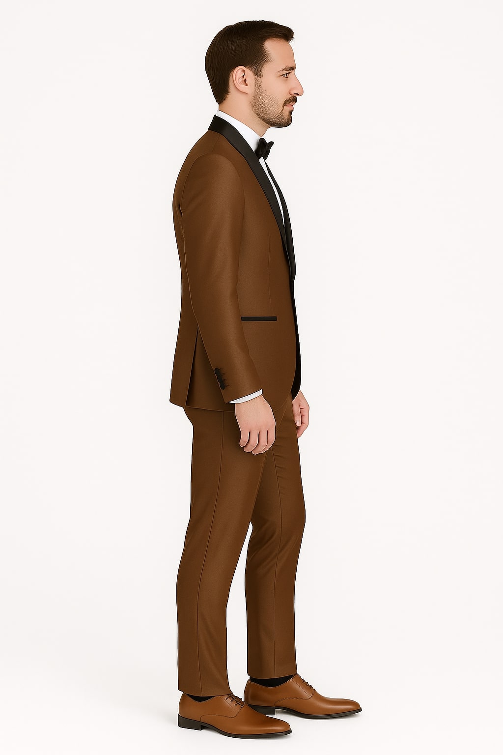 Mens Bronze Satin Shawl Lapel Tuxedo Suit  Light Brown Coffee Color