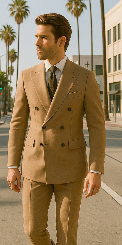 Wool Suit - Italian Made Business Suit by Statement Men's 100% Wool 2 Piece Double Breasted Suit - Subtle Windowpane
