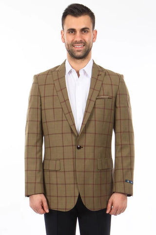 Saco vaquero - Western Sport Coat - Western Blazer- Men's Two Button Windowpane Plaid Bronze Sport Coat