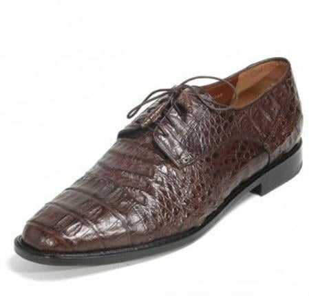 Brown Dress Shoe Mens Los Altos Genuine Caiman Belly Five Eyelet Lace Brown Shoe