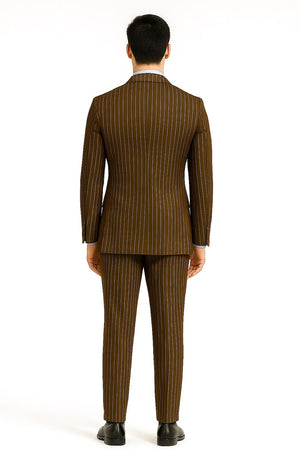 Mens Brown Pinstripe Double-Breasted Suit  Classic 6-Button Business and Vintage Style