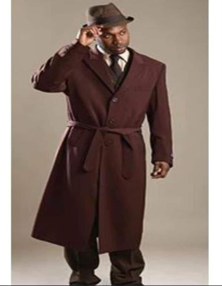 Mens Overcoat Topcoat For Men Winter Fabric Brown Belted Overcoa