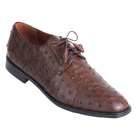 Los Altos Brown Full Quill Ostrich Cap Toe Menƒ??s Lace Up Shoes