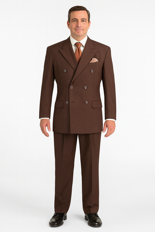 Pleated Suit - Mens Suits With Pleated Pant -  Regular Fit Suit - Brown Suit