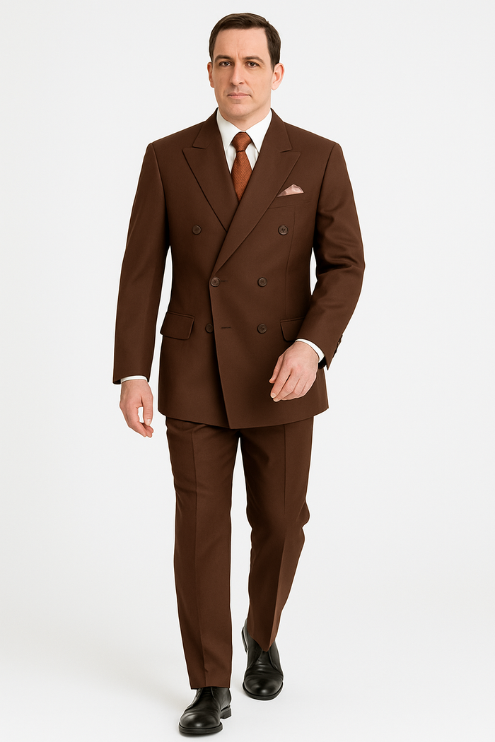 Pleated Suit - Mens Suits With Pleated Pant -  Regular Fit Suit - Brown Suit