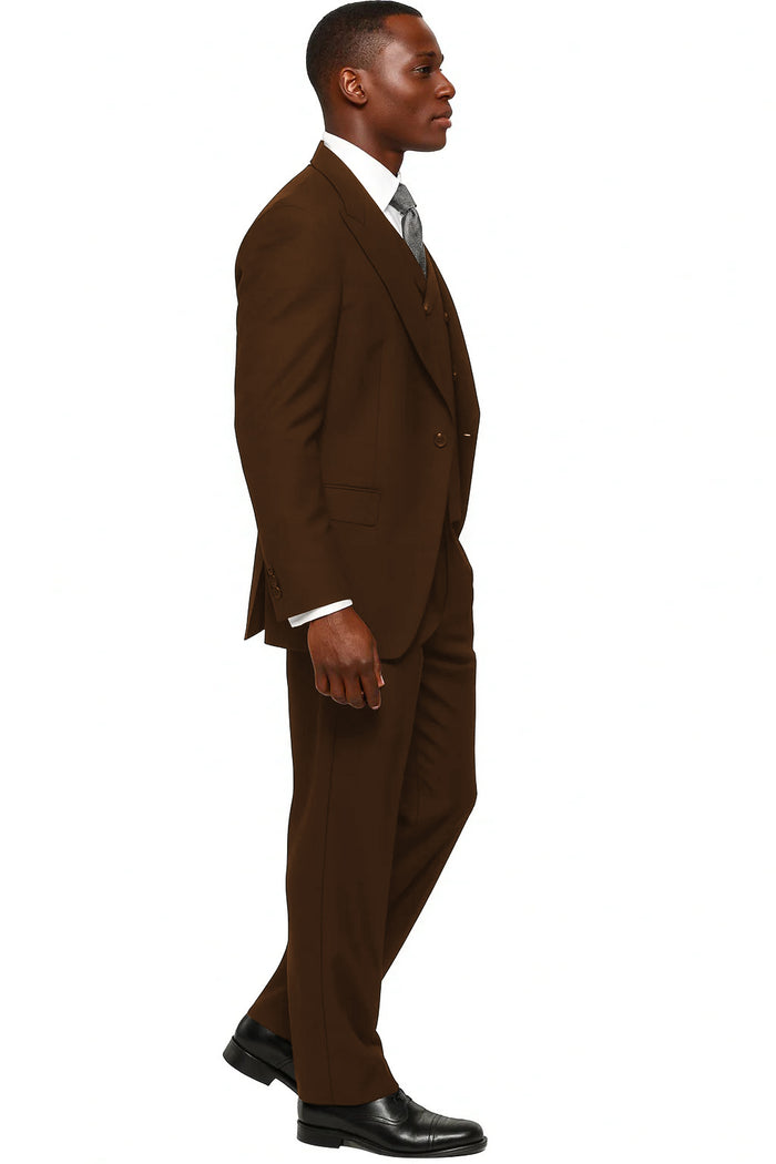 Mens Tiglio Rosso Suit - Wide Leg Baggy Pants - 100% Wool  Black Three-Piece Suit with Double-Breasted Vest and Peak Lapel