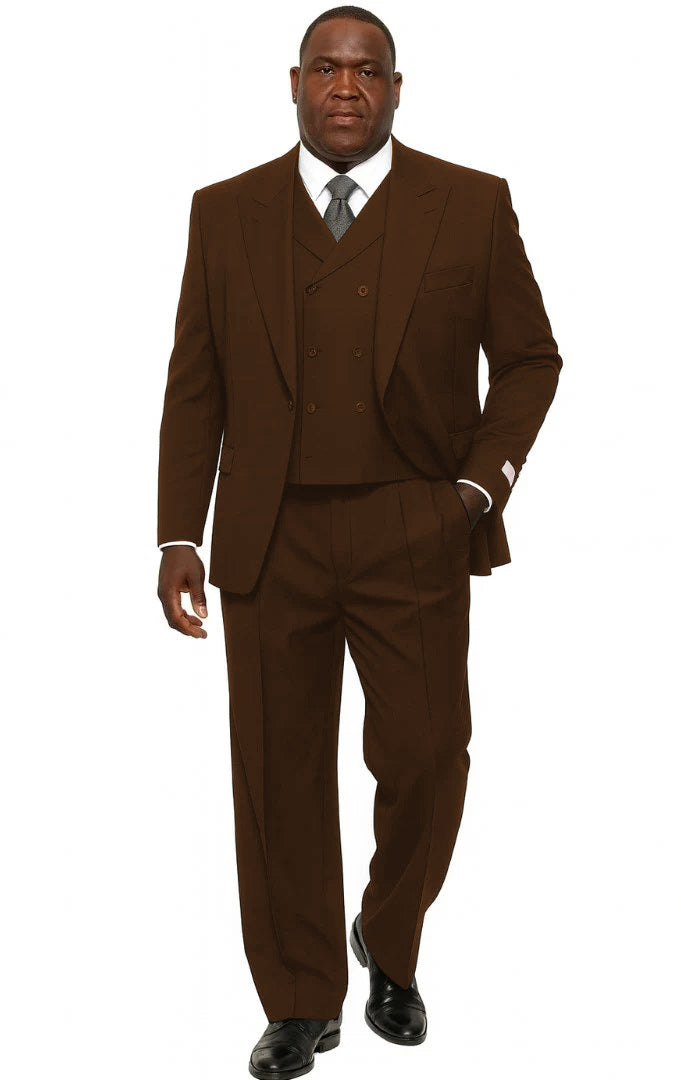 Mens Tiglio Rosso Suit - Wide Leg Baggy Pants - 100% Wool  Black Three-Piece Suit with Double-Breasted Vest and Peak Lapel
