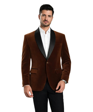 Men’s Luxury Brown Velvet Blazer – Shawl Collar Wedding and Dinner Jacket