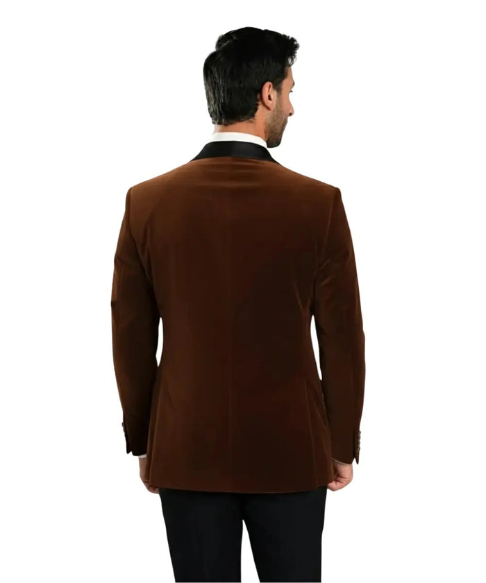 Men’s Luxury Brown Velvet Blazer – Shawl Collar Wedding and Dinner Jacket