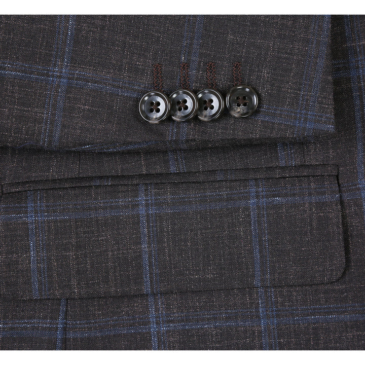 Saco vaquero - Western Sport Coat - Western Blazer-Mens Classic Fit Two Button Wool & Linen Sport Coat Blazer In Brown Windowpane Plaid