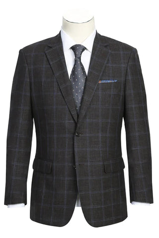 Saco vaquero - Western Sport Coat - Western Blazer-Mens Classic Fit Two Button Wool & Linen Sport Coat Blazer In Brown Windowpane Plaid
