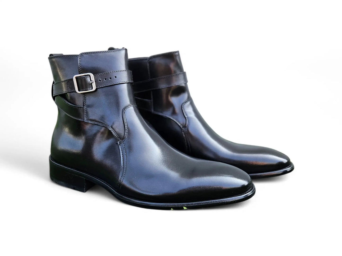 Buckle Leather Strap Boots Carrucci