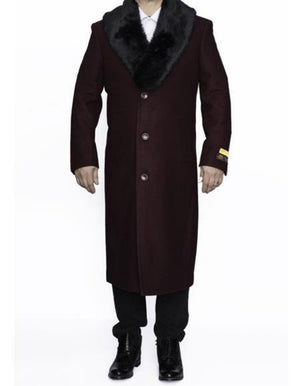 Coat Mens Overcoat - Topcoat For Men - Winter Fabric - Removable Fur Collar Full Length Wool Dress Ankle length Top Coat/Overcoat Burgundy Coat Mens Overcoat - Topcoat For Men - Winter Fabric - Removable Fur Collar Full Length Wool Dress Ankle length Top Coat/Overcoat Burgundy