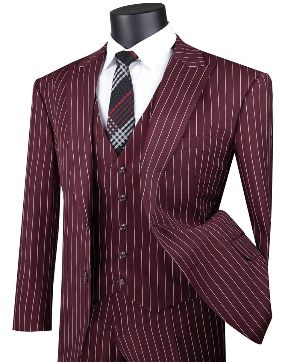 1920s Mens Suit - 1920s Mens Outfit - 1920s  costume  Bold Pinstripe Wide Suit in Burgundy - Men's Tuxedo USA