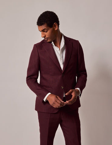 Mens Linen Suit For Beach Wedding - Summer Suit in Burgundy - Men's Tuxedo USA