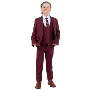 Exclusive Stacy Adams 5pc Boys Suit Solid Slim Fit, Burgundy - Men's Tuxedo USA