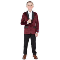 Perry Ellis Boys Velvet Jacket, Burgundy - Men's Tuxedo USA