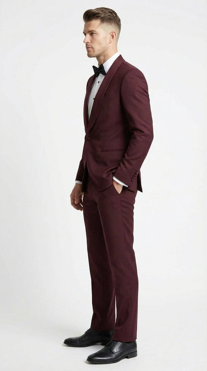 Men's Burgundy and Burgundy Shawl Lapel Tuxedo Suit | Classic Formal Wedding Prom Dinner Jacket Set