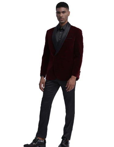 Mens Playboy Burgundy Smoking Jacket - Men's Tuxedo USA